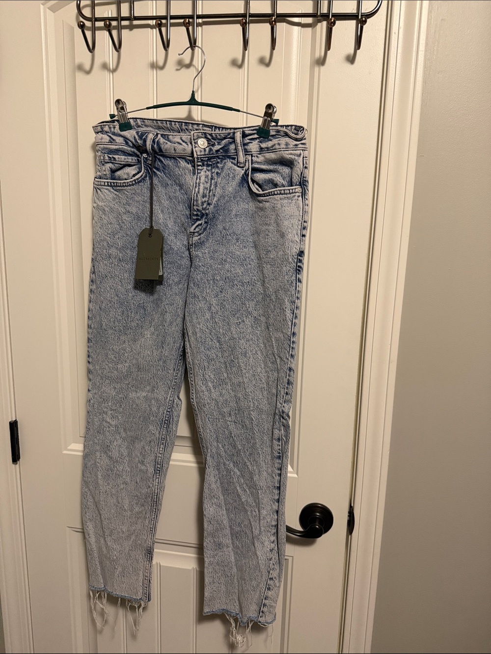 All Saints Light Acid Wash Cropped Straight Jeans
